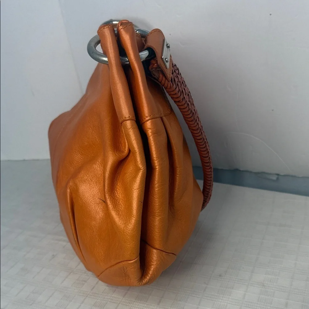 Paolo Masi Shoulder Bag Italian Leather Woven Handle Made Italy Orange